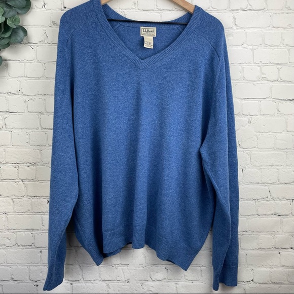 L.L. Bean Other - L.L. BEAN Lambs Wool V-Neck Long Sleeve Blue Sweater #264789 size XXL Reg.